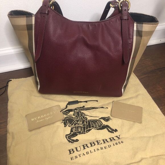 Burberry Canterbury Mahogany Tote Satchel Bag Purse Nova Check Print Burgundy - Picture 2 of 15